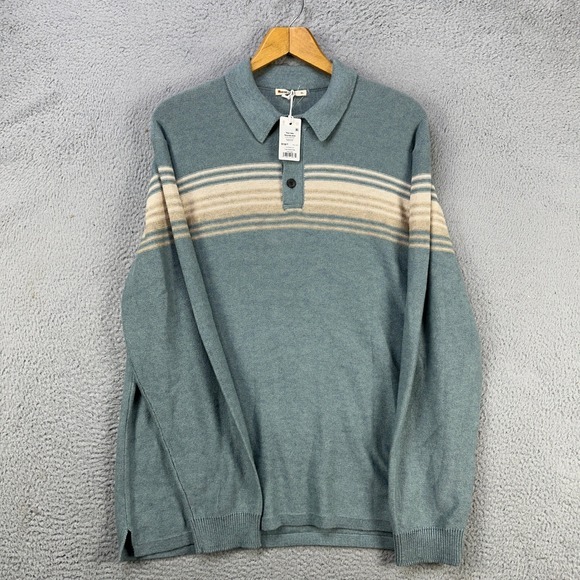 Marine Layer Merino Wool Blend Elias Sweater Polo Mens XL Blue Collared Knit NEW